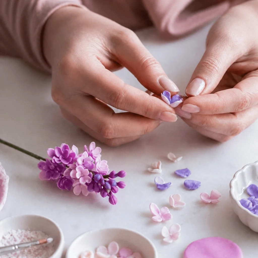 花びらを整えている手元